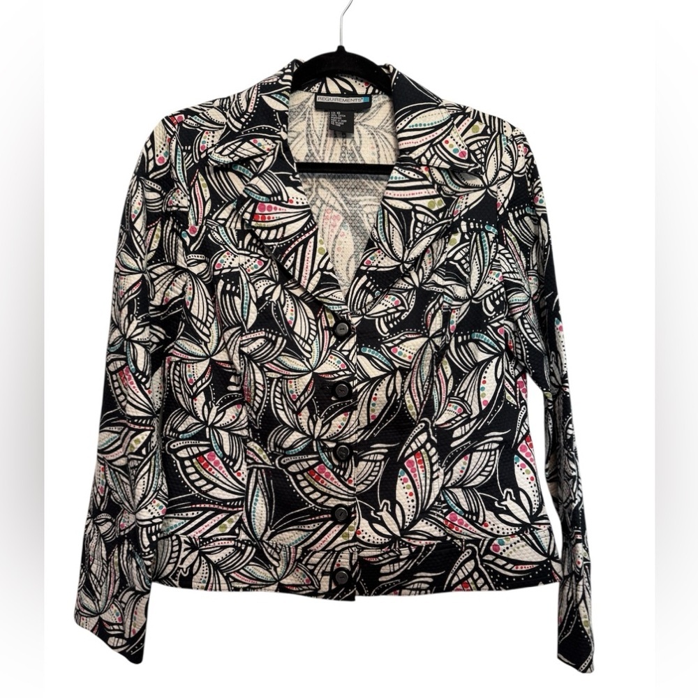 Requirements Black and White Leaf Pattern Blazer